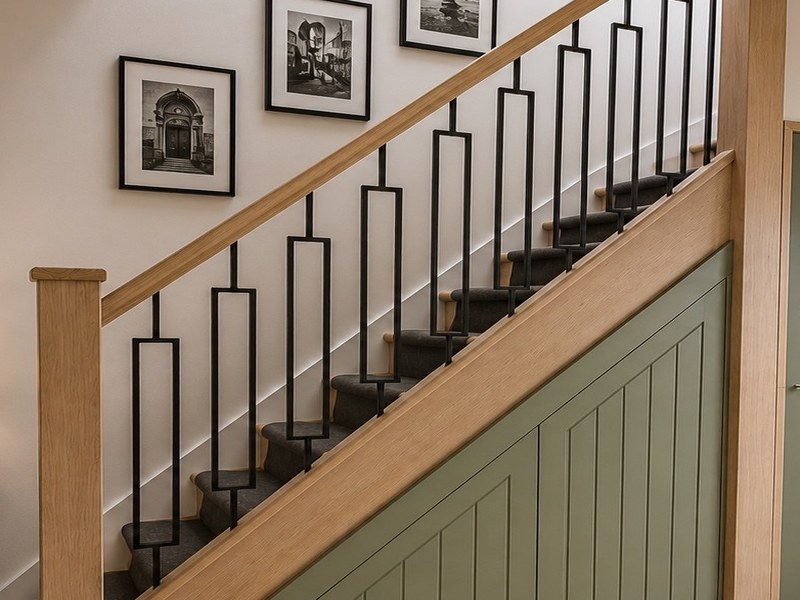Under-stairs storage design built to measure for the staircase